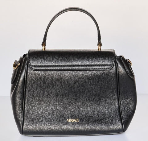 Versace Virtus Grainy Calf Leather Black Top Handle Bag 1015556 IT NWT $1700