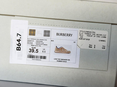 Burberry Women’s Teacup IP Check Sneakers 9.5 US (39.5)  Italy 8105187 NIB $750
