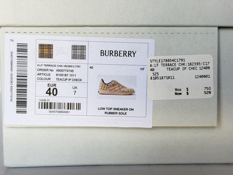 Burberry Women’s Teacup IP Check Sneakers 10 US (40 EU)  Italy 8105187 NIB $750