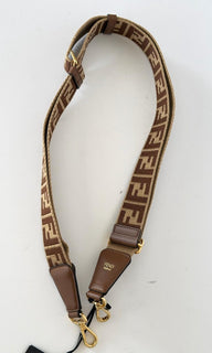 FENDI FF Logo Adjustable Strap Brown Made in Italy 8AV386 NWT $970
