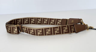FENDI FF Logo Adjustable Strap Brown Made in Italy 8AV386 NWT $970