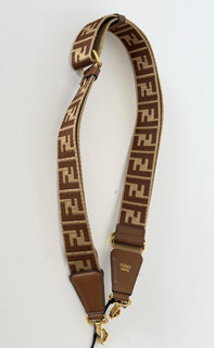 FENDI FF Logo Adjustable Strap Brown Made in Italy 8AV386 NWT $970
