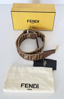 FENDI FF Logo Adjustable Strap Brown Made in Italy 8AV386 NWT $970