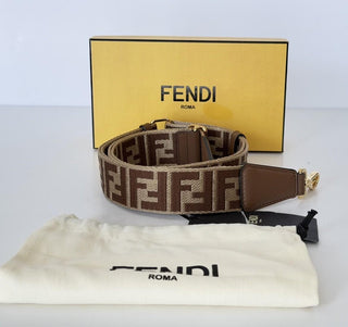 FENDI FF Logo Adjustable Strap Brown Made in Italy 8AV386 NWT $970