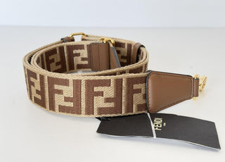 FENDI FF Logo Adjustable Strap Brown Made in Italy 8AV386 NWT $970