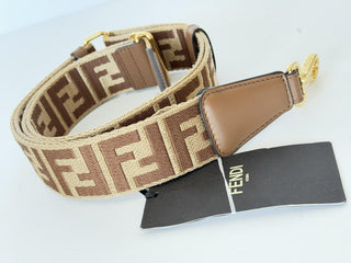 FENDI FF Logo Adjustable Strap Brown Made in Italy 8AV386 NWT $970