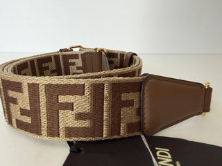 FENDI FF Logo Adjustable Strap Brown Made in Italy 8AV386 NWT $970