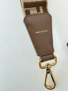 FENDI FF Logo Adjustable Strap Brown Made in Italy 8AV386 NWT $970