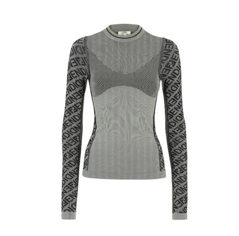 Fendi FF Logo Print Women’s Black/Gray Ski Jumper L/XL FAF345 IT NWT $790