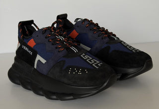 Versace Chain Reaction Chunky Sneakers Black/Blue 12 US (45 Eu) 1021575 IT NIB
