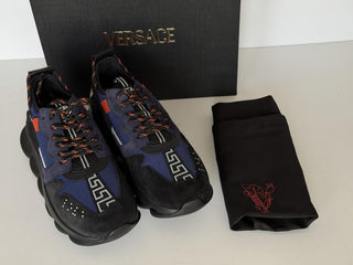 Versace Chain Reaction Chunky Sneakers Black/Blue 12 US (45 Eu) 1021575 IT NIB