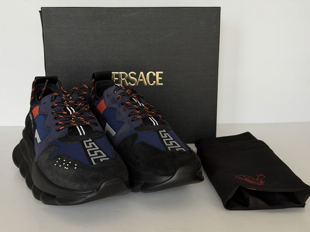 Versace Chain Reaction Chunky Sneakers Black/Blue 13 US (46 Eu) 1021575 IT NIB