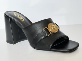 Versace Medusa Head Calf Leather Black Sandals 9 US (39 Euro) IT 014747 NIB $875