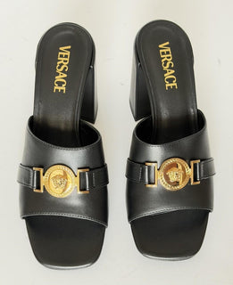 Versace Medusa Head Calf Leather Black Sandals 9 US (39 Euro) IT 014747 NIB $875