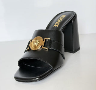 Versace Medusa Head Calf Leather Black Sandals 9 US (39 Euro) IT 014747 NIB $875