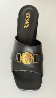 Versace Medusa Head Calf Leather Black Sandals 9 US (39 Euro) IT 014747 NIB $875