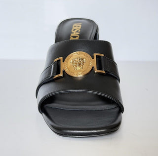 Versace Medusa Head Calf Leather Black Sandals 9 US (39 Euro) IT 014747 NIB $875