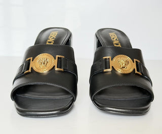 Versace Medusa Head Calf Leather Black Sandals 9 US (39 Euro) IT 014747 NIB $875