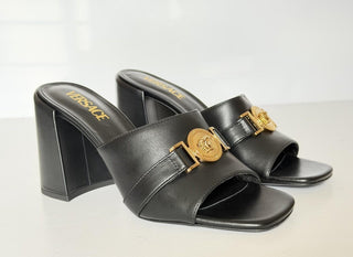 Versace Medusa Head Calf Leather Black Sandals 9 US (39 Euro) IT 014747 NIB $875