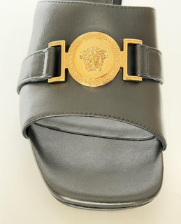 Versace Medusa Head Calf Leather Black Sandals 9 US (39 Euro) IT 014747 NIB $875