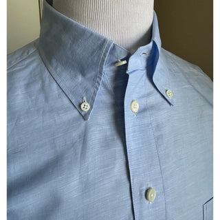 New $950 ZEGNA Men Linen Blend Button Down Shirt Blue Size L Italy