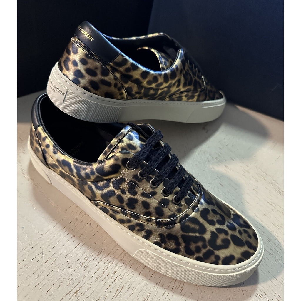 NIB Saint Laurent Men Leather Leopard Pr. Sneakers Black/Gold 8 US/41 E 689072