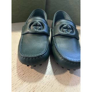Gucci Men Leather GG Driver Loafers Shoes Green 8.5 US/7.5 UK 730148 New
