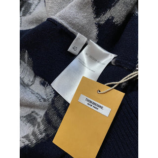 New $1800 Thom Browne Forest Scenery Intarsia Cashmere Cardigan Navy 40/4