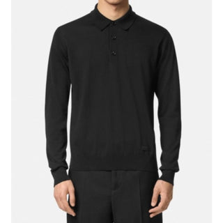 Versace Silk/Cotton Black Knit Polo Sweater 50 Euro 1017342 Italy NWT $1150