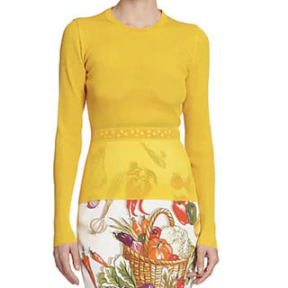 New $895 Dolce&Gabbana Capri Ribbed Long-Sleeve Top BRIGHT YELLOW 42/8