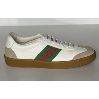 Gucci Women’s Web Leather/Suede Sneakers Natural White 8 US (38 Euro) 858912 NIB