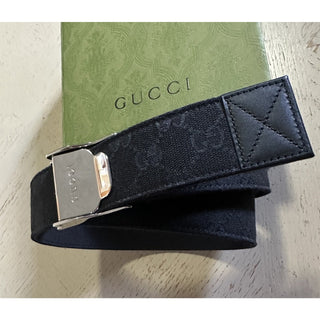 New Gucci Men’s GG Print Canvas/Leather Belt Black 95/38