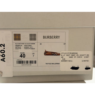 Burberry Baby Check Knit Ballet Flats Sand Beige 10 US (40) IT 8099057 NWT $655
