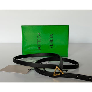 Bottega Veneta Triangle Leather Slim Black Belt 85/34 619759 NWT $390