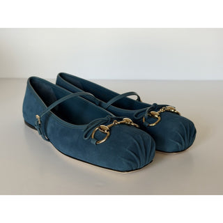 Gucci Horsebit Ballet Flat Suade Blue Sandals 9.5 US (39.5 Eu) IT 814413 NIB