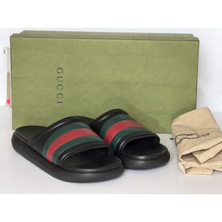 Gucci Men’s Rubber Black/Green/Red Sandals 10.5 US (10 Gucci) Italy 780286 NIB