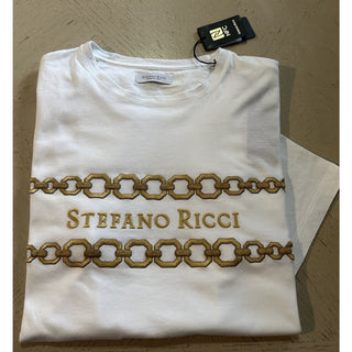 Stefano Ricci Men's Embroidered Chain Logo T-Shirt XL White Italy New $750