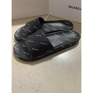 NIB $595 Balenciaga Men Multilogo Slide Sandal Shoes Black 13 US/46 Eu Italy