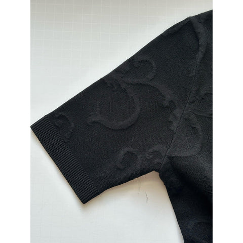 Versace Barocco All Over Print Knit Stretch Black Dress 42 Euro 1008137 NWT