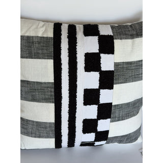Mackenzie Childs Black Checks And Stripes Throw Pillow 20"x20" NWT