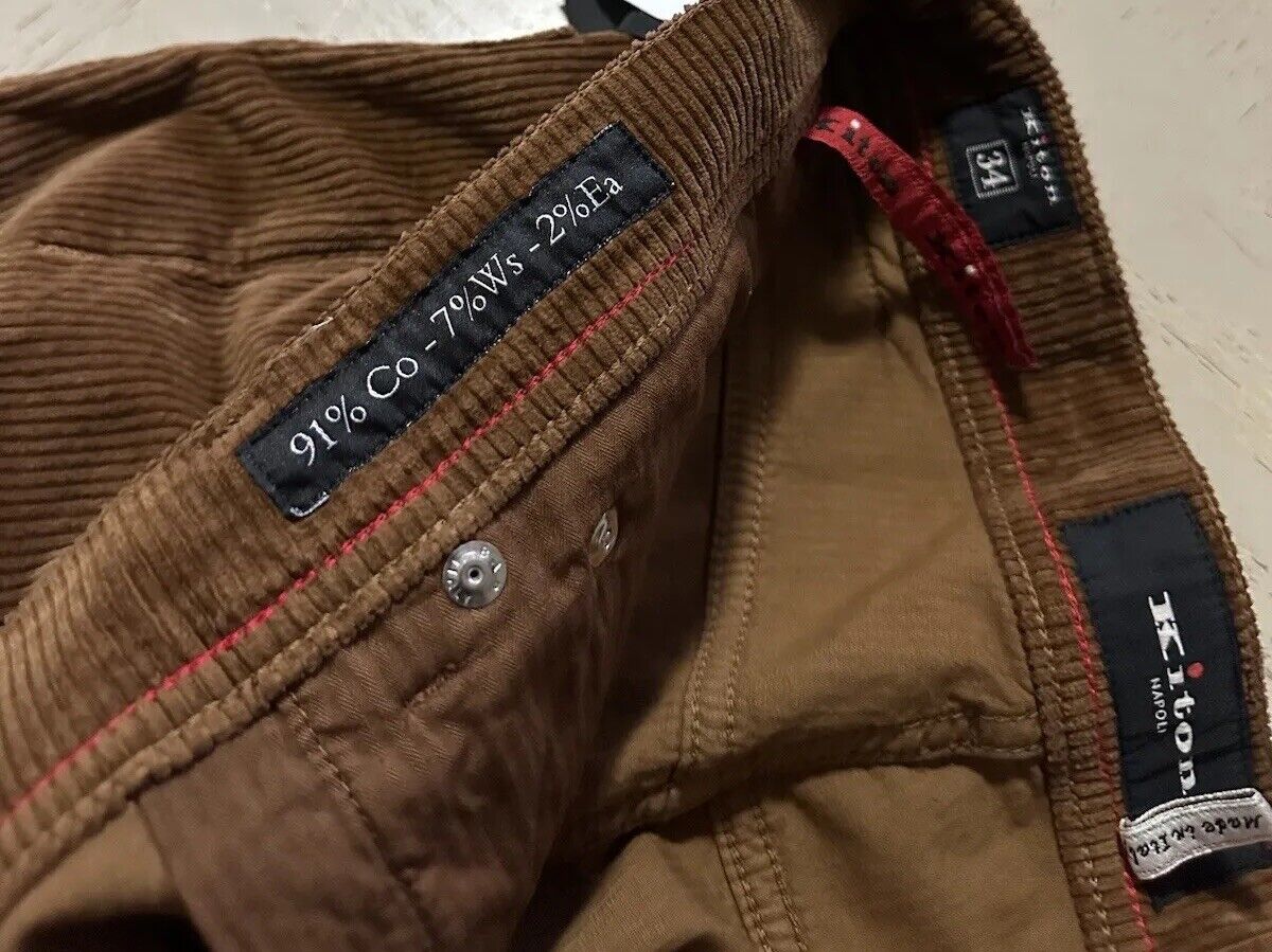 NWT $1495 Kiton Men’s Corduroy Cashmere Blend Pants Brown 34 US Italy
