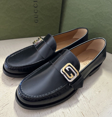 NIB Gucci Mens Loafers Moccasin GG Logo Shoes Black 9.5 US/9 UK 723631