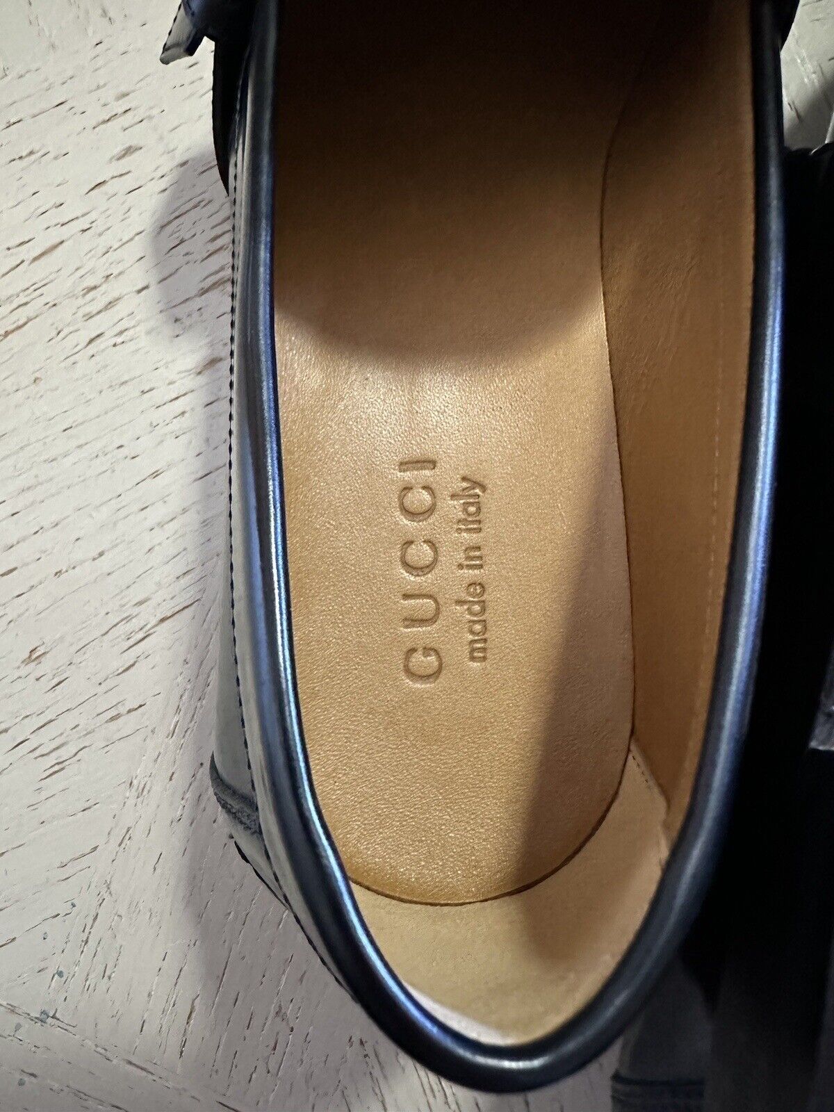 NIB Gucci Mens Loafers Moccasin GG Logo Shoes Black 9.5 US/9 UK 723631