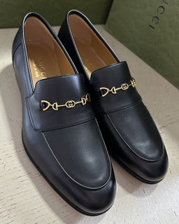 NIB Gucci Mens Loafers Moccasin GG Logo Shoes Black 7 US/6 UK 669816