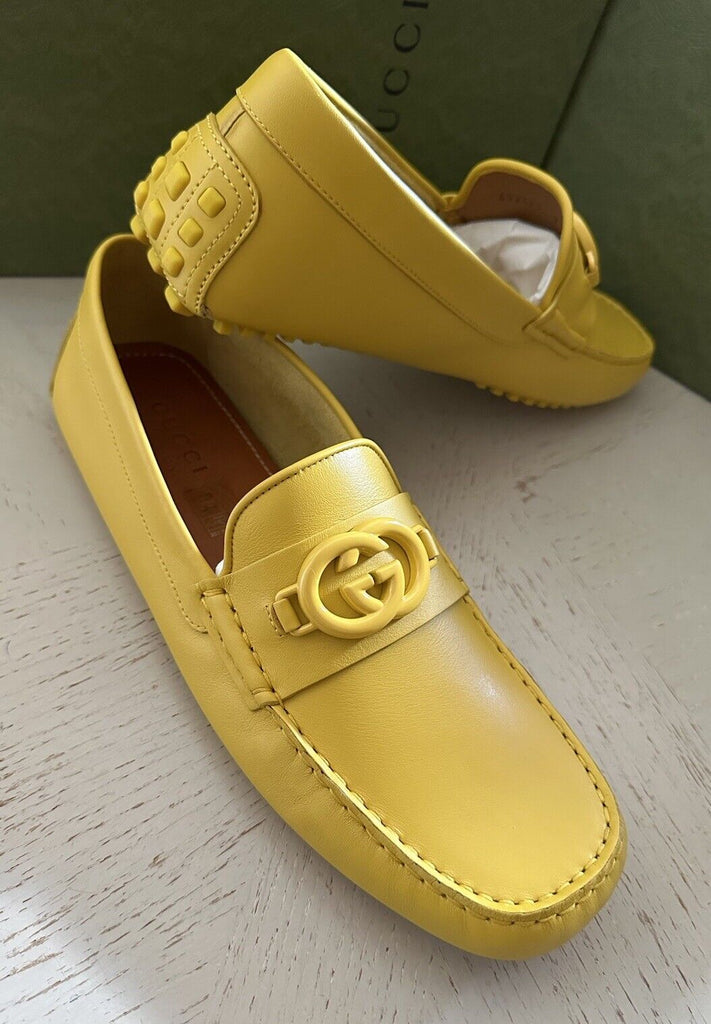 New Gucci Men GG Leather Moccasin Driver Loafers Shoes Yellow 10 US/9 UK 692379