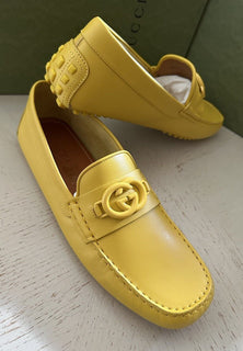 New Gucci Men GG Leather Moccasin Driver Loafers Shoes Yellow 10 US/9 UK 692379