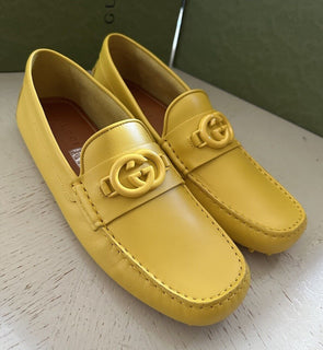 New Gucci Men GG Leather Moccasin Driver Loafers Shoes Yellow 10 US/9 UK 692379