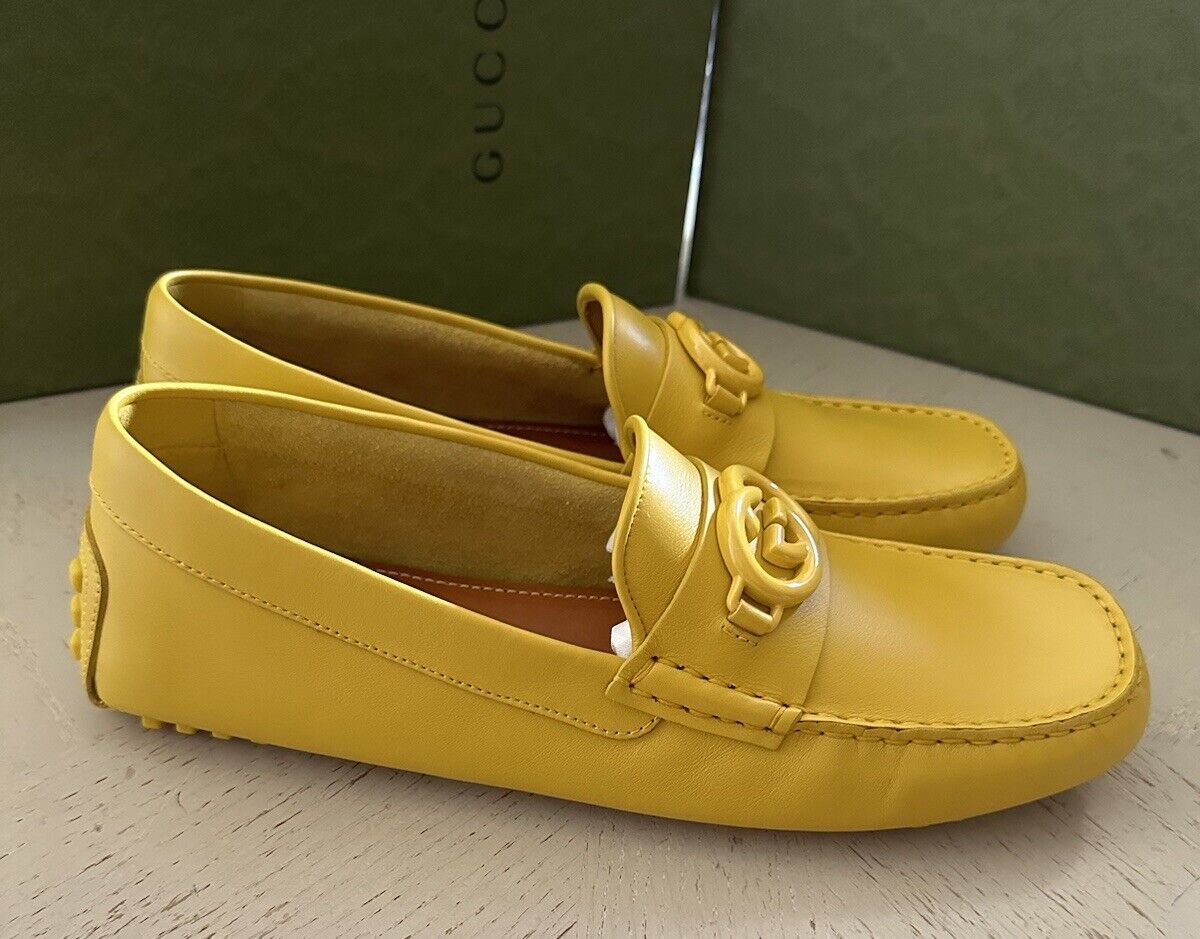 New Gucci Men GG Leather Moccasin Driver Loafers Shoes Yellow 10 US/9 UK 692379