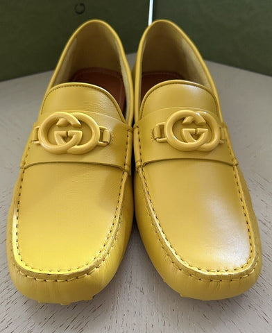New Gucci Men GG Leather Moccasin Driver Loafers Shoes Yellow 10 US/9 UK 692379