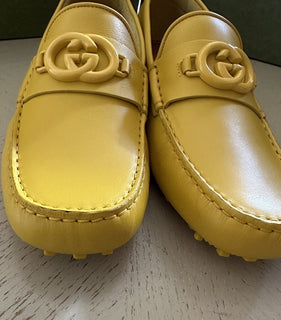 New Gucci Men GG Leather Moccasin Driver Loafers Shoes Yellow 10 US/9 UK 692379